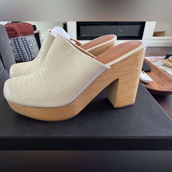 Rachel Comey Dakota Clog Bone Croc Leather Platform Heels - Picture 4 of 4